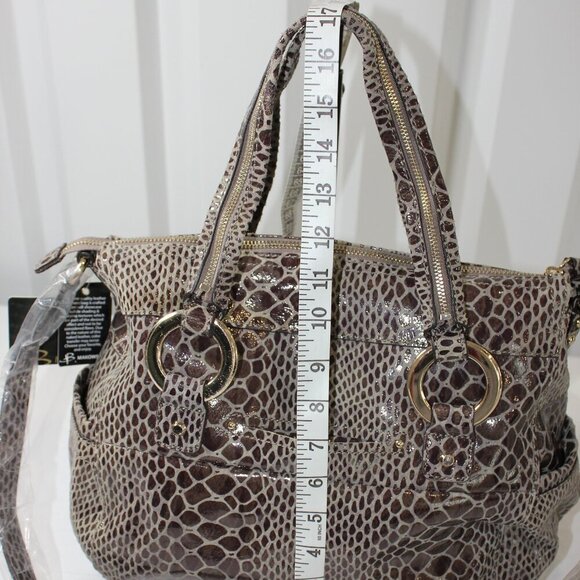 b. Makowsky Womens Margot Shopper Tote Truffle Snakeskin Leather Bag NWT - Picture 6 of 12